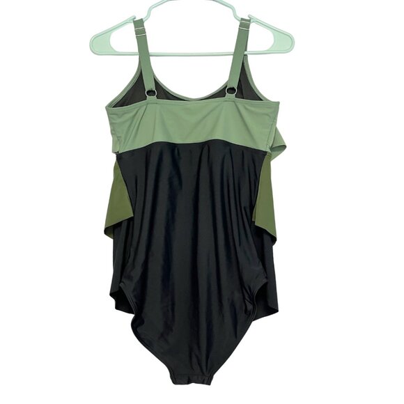 BLOOMCHIC 1 Piece Layered Swimsuit Womens Size 10 Black Green Beach Vacation - Picture 6 of 10